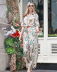 Multi floral print cotton blend short sleeves and trousers co-ords suits in green