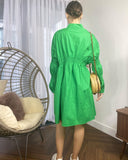 Asymmetry with Elasticated design cotton blend shirt dress in Green