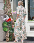 Multi floral print cotton blend short sleeves and trousers co-ords suits in green