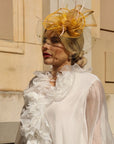 Statement Fascinator with Veil, Bow and Feather Accents