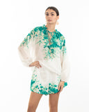 Floral print cotton blend linen shirt and shorts co-ords suits in Green