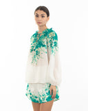Floral print cotton blend linen shirt and shorts co-ords suits in Green