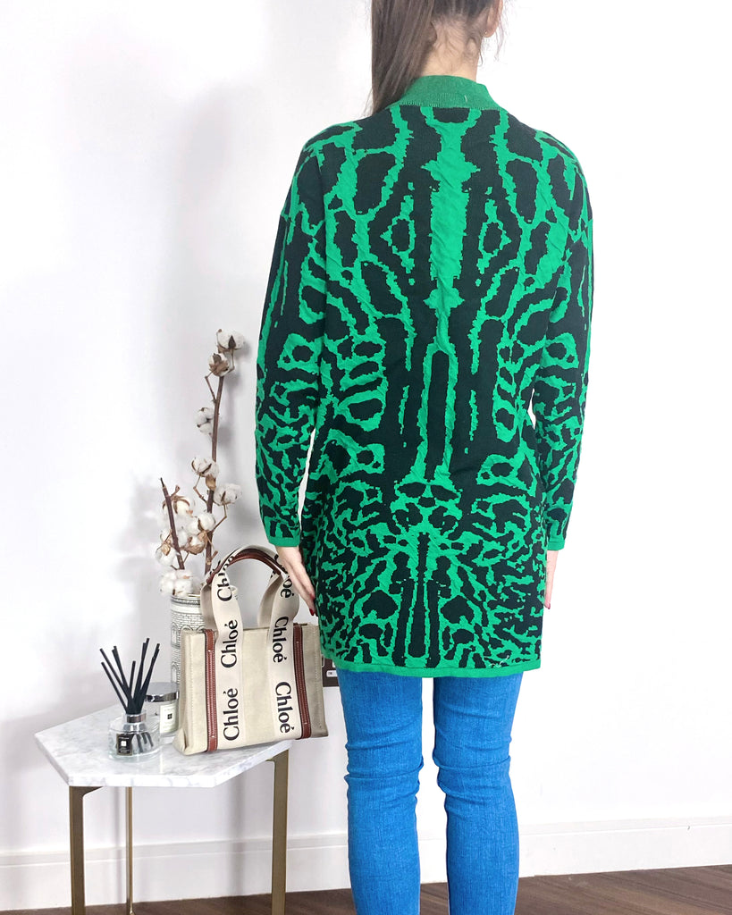 Fine Knit Leopard Print Pattern design Jumper in Green