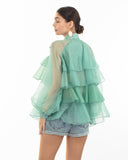 Organza shirt with multi-layer Bow Tie Up in front