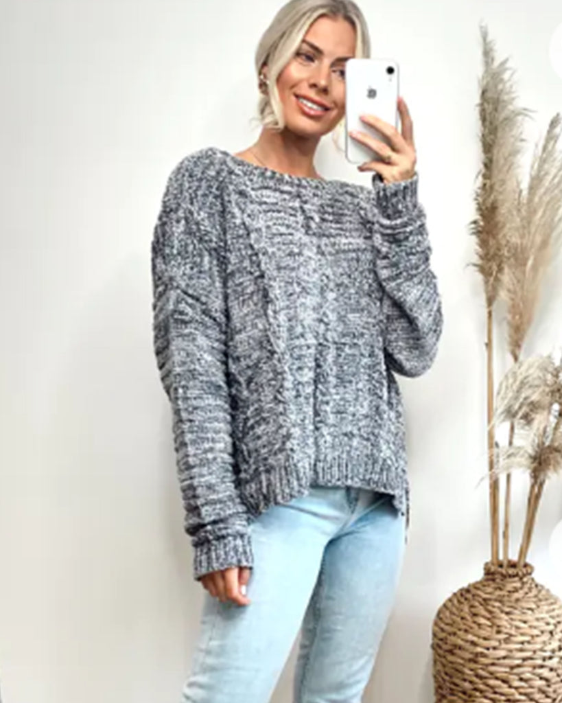 Cable knit velvet fabric soft knitted jumper