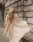 Ivory Ruffle-Trim Draped Resort Dress