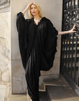 Black Ruffle-Trim Draped Resort Dress