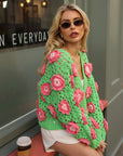 Hand Knit Statement Crochet Flower Cardigan