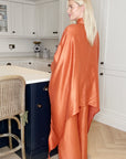 Sunset Satin Cape-Sleeve Shirt & Wide-Leg Trouser Co-Ord In Orange