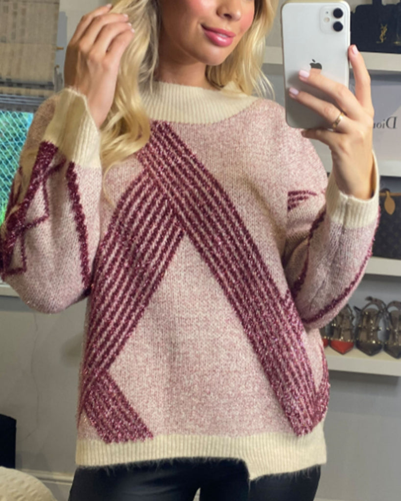 Pink metallic effect stripe design jumper