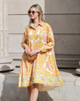 Orange Yellow Paisley Print artwork print Stain Oversized shirt dress