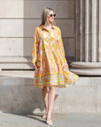 Orange Yellow Paisley Print artwork print Stain Oversized shirt dress