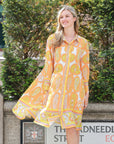 Orange Yellow Paisley Print artwork print Stain Oversized shirt dress