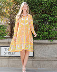 Orange Yellow Paisley Print artwork print Stain Oversized shirt dress