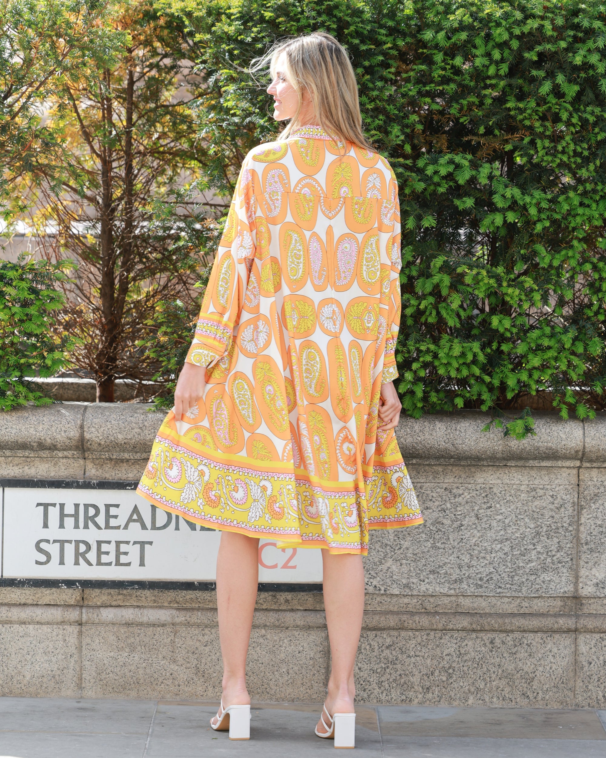 Orange Yellow Paisley Print artwork print Stain Oversized shirt dress