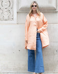 Oversized long shirt dress in textured jacquard design fabric in orange
