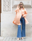 Oversized long shirt dress in textured jacquard design fabric in orange
