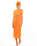 Pleated Midi dress with multi layer fringed tassel design in Orange