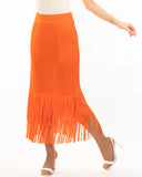 Pleated Midi Skirt with multi fringed tassel hem design in orange