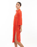 V pattern Lace kaftan dress in Orange Holiday wear collection