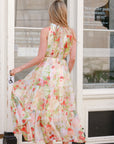 Multi floral print Organza feeling Halter neck maxi dress in Red