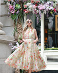 Multi floral print Organza feeling Halter neck maxi dress in Red