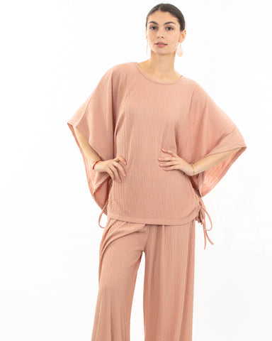 Cotton blend comfort stretch-jersey Lace up top and Relaxed-fit trousers in Pink