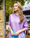 Multi Color Print Pleated Dress in three quarter sleeves in Purple floral print