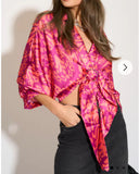 Multi color print shirt with ring tie up design in pink