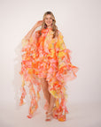 Heavy tiered ruffle oversized dress in red floral print