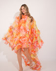 Heavy tiered ruffle oversized dress in red floral print