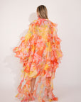 Heavy tiered ruffle oversized dress in red floral print