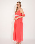 Strappy Chiffon Maxi Dress with Sequin waist detail and scarf (ROSE)