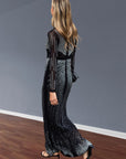 Multi Diamond Embellished long sleeves dress in black