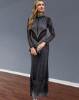 Multi Diamond Embellished long sleeves dress in black