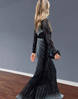 Multi Diamond Embellished long sleeves dress in black