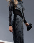 Multi Diamond Embellished long sleeves dress in black