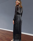 Multi Diamond Embellished long sleeves dress in black