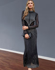 Multi Diamond Embellished long sleeves dress in black