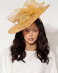 Statement Fascinator Hat With Feather Detail In Gold