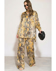 Silky Long Sleeve Shirt In Yellow Leopard Print