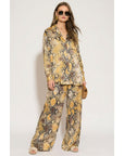 Silky Long Sleeve Shirt In Yellow Leopard Print