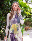 Floral Print Full Pleated Printed Top And Midi Skirt In White