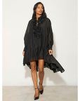 Rose Floral Tie-Neck Oversized Midi Dress In Black