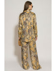 Silky Long Sleeve Shirt In Yellow Leopard Print