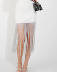 Long fringed tassel detail hem bodycon knit dress in White