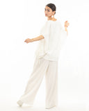 Cotton blend comfort stretch-jersey Lace up top and Relaxed-fit trousers in White