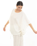 Cotton blend comfort stretch-jersey Lace up top and Relaxed-fit trousers in White