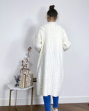 Cable knit design wool-blended long oversized cardigan in White