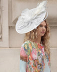 Statement Fascinator Hat With Feather Detail In White